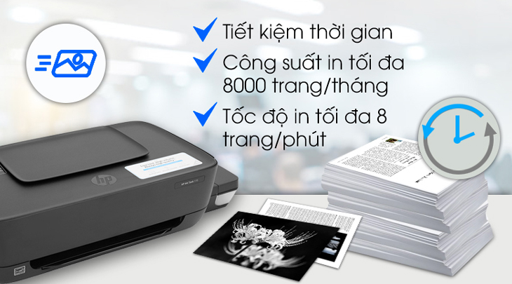 Nên mua máy in hãng nào tốt nhất 2022? Đặc điểm nổi bật của từng hãng máy in > Máy in phun màu HP Ink Tank 115 (2LB19A) có công suất in tối đa 8000 trang/tháng