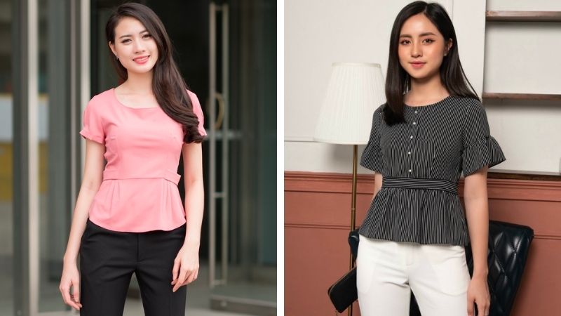 Quần tây dáng ôm với áo sơ mi Peplum