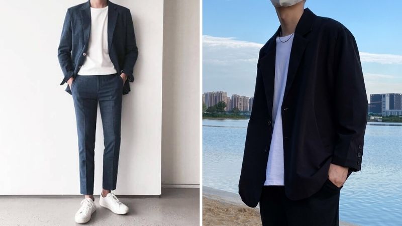 Phong cách lịch lãm, công sở: Quần tây, áo thun trơn, áo blazer khoác ngoài