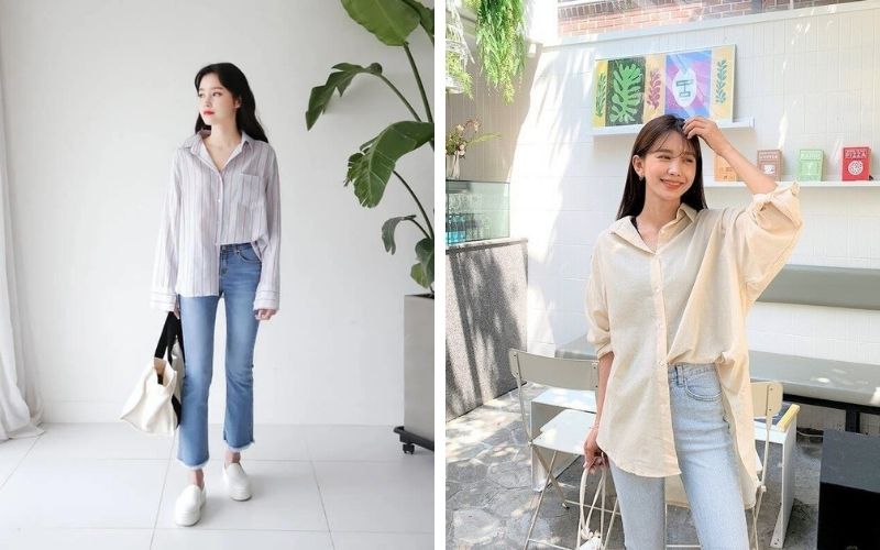 Áo sơ mi oversize và quần jeans