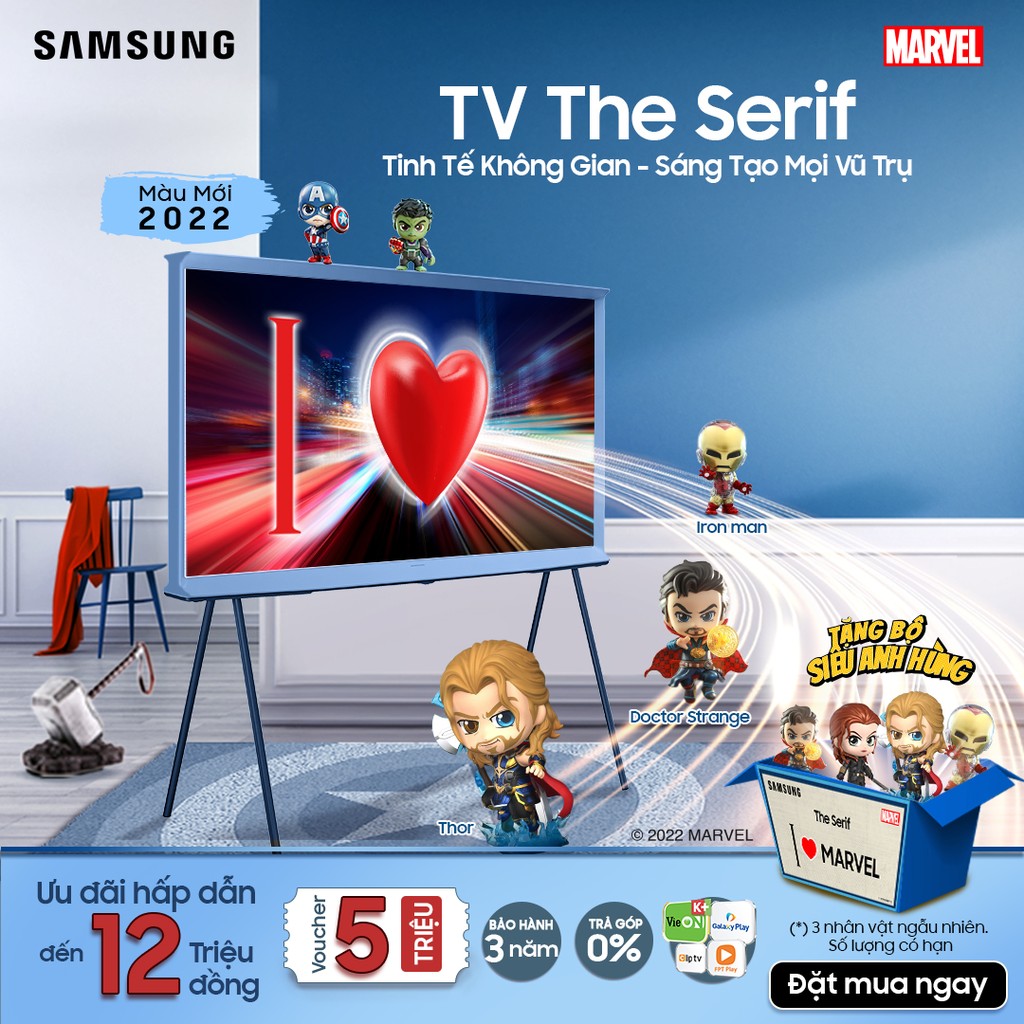Samsung chính thức ra mắt TV The Serif 2022: Thêm màu sắc mới, kèm quà tặng mô hình siêu anh hùng > Samsung kết hợp cùng Disney phát hành các sản phẩm