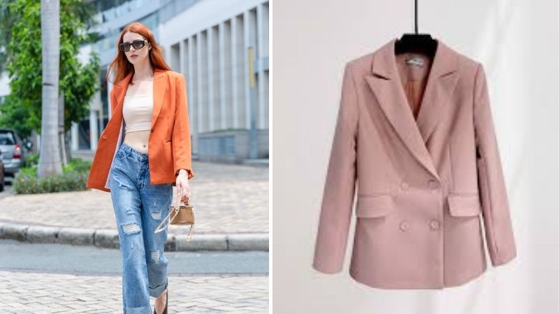 Phối quần jeans rách gối blazer