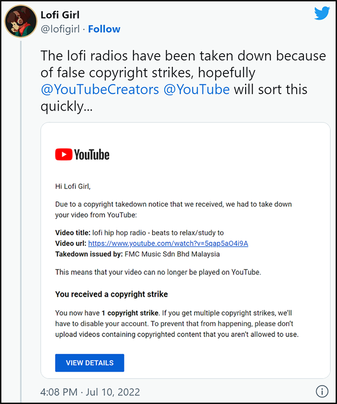 Tweet của chủ kênh Lofi Girl về vụ việc Tweet của chủ kênh Lofi Girl về vụ việc