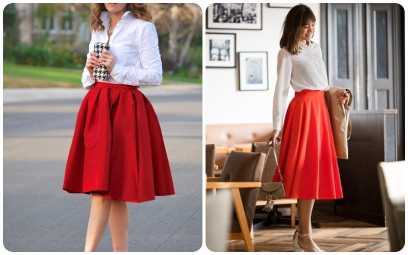 Chân váy midi xòe xếp ly màu đỏ CV0335  Thời trang công sở KK Fashion  2019