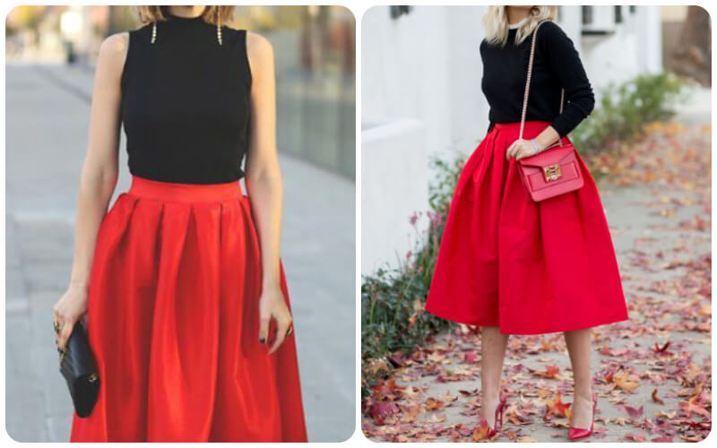 Chân váy đỏ, váy đỏ h&m vải lụa satin, form xoè vừa nhẹ nhàng - Chân váy |  ThờiTrangNữ.vn