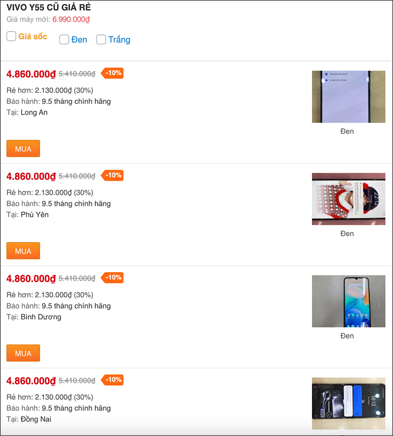 Giá Vivo Y55 cũ hiện tại