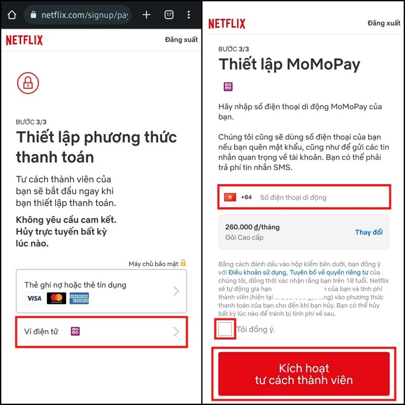 Cách thanh toán Netflix bằng MoMo