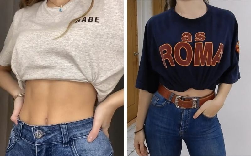 Cách buộc áo phông rộng thành croptop