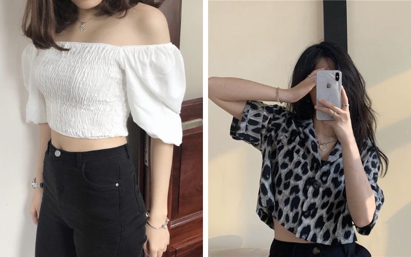 Quần jean đen và croptop kiểu