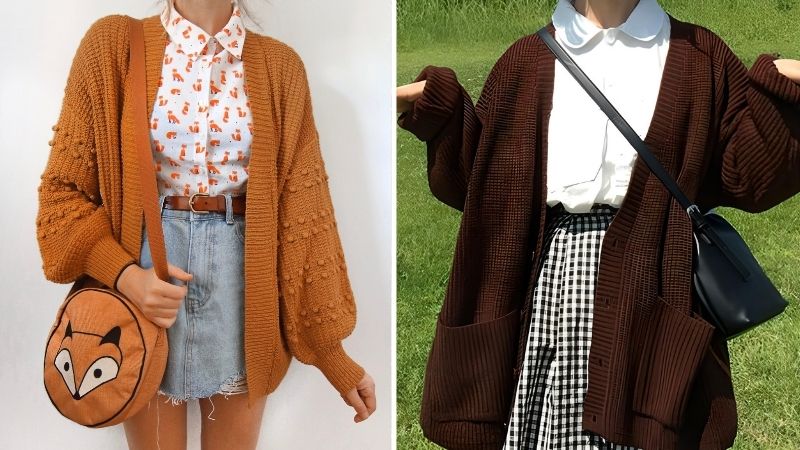 Sự kết hợp giữa áo sơ mi và cardigan tông màu tối