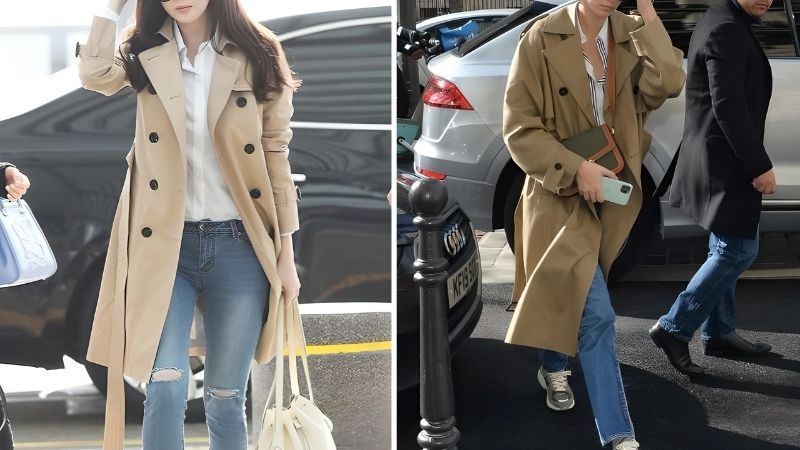 Áo sơ mi phối trench coat sáng màu