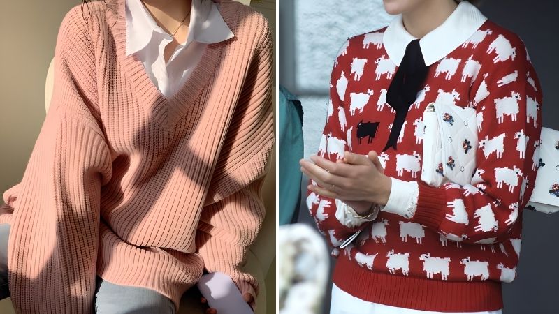 Sự kết hợp giữa sơ mi với áo sweater màu ấm