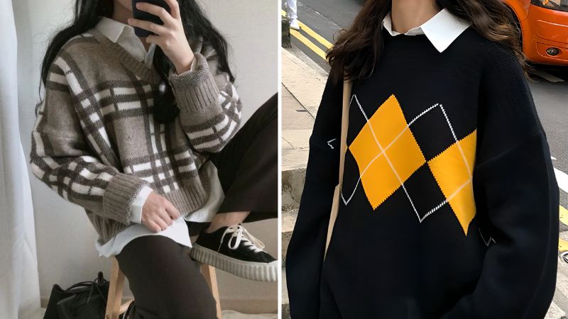 Sự kết hợp giữa sơ mi với sweater màu lạnh