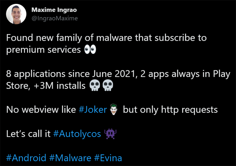 Tweet về ứng dụng chứa mã độc