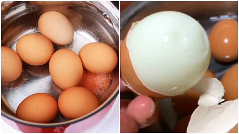 Peel chicken eggs with pot