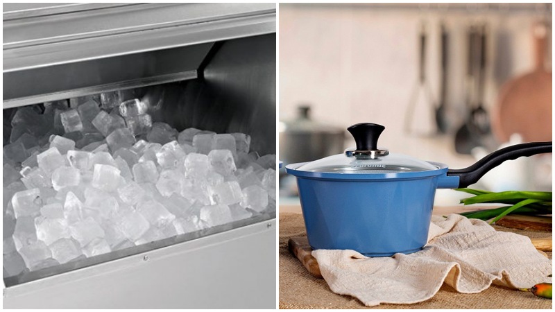 Crush ice cubes with a pot