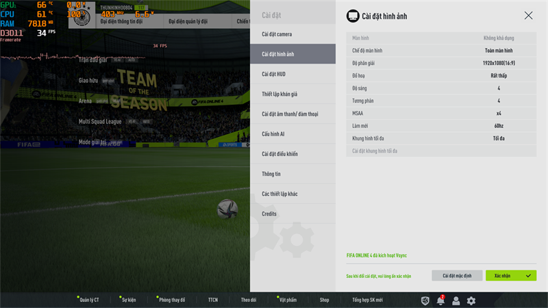 Thiết lập đồ họa trong FIFA Online 4 trên ThinkPad P14s G2. Thiết lập đồ họa trong FIFA Online 4 trên ThinkPad P14s G2.