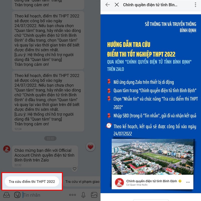 Cách tra cứu điểm thi tốt nghiệp THPT 2022 trên Zalo