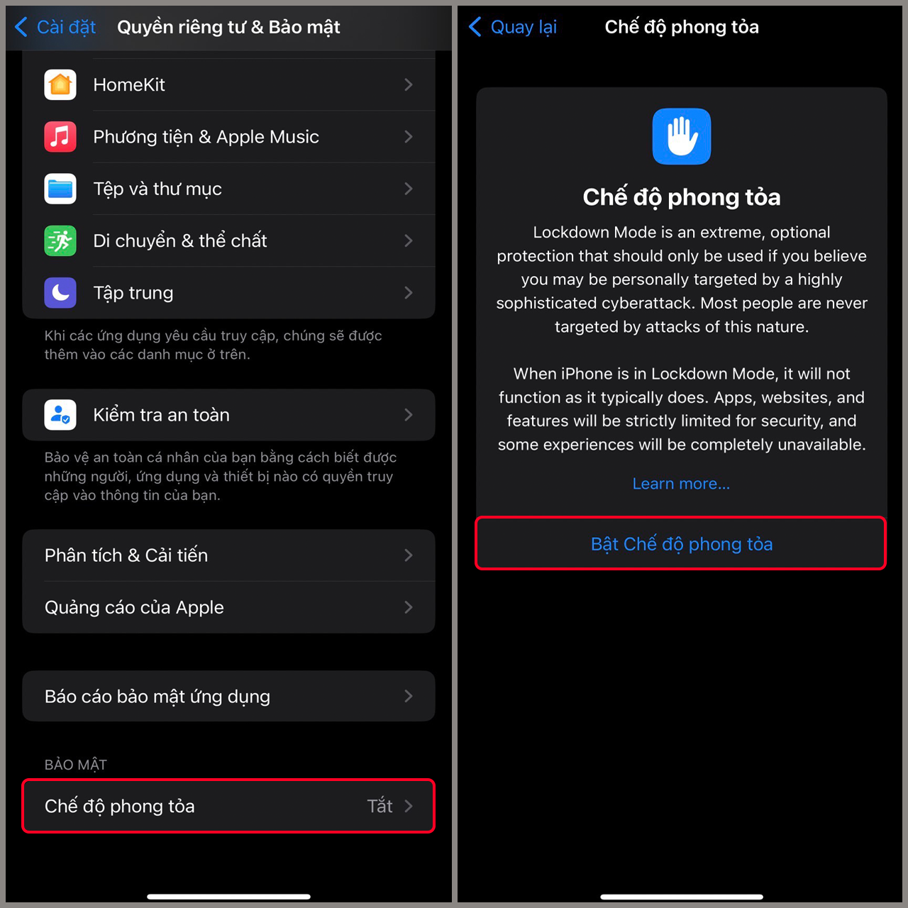 Cách bật chế độ phong tỏa trên iPhone 