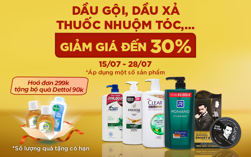 Từ 15/7 – 28/7/2022, sản phẩm chăm sóc tóc giảm giá đến 30%