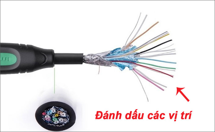 Hướng dẫn thay đầu cáp HDMI chi tiết, cực dễ > Đánh dấu lại các vị trí nối của các sợi cáp HDMI