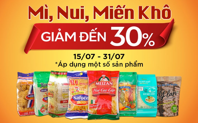 Từ 15/7 – 31/7/2022: Mì, nui, miến khô các loại giảm đến 30%