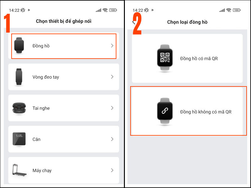 Chọn Đồng hồ > Chọn Đồng hồ không có mã QR