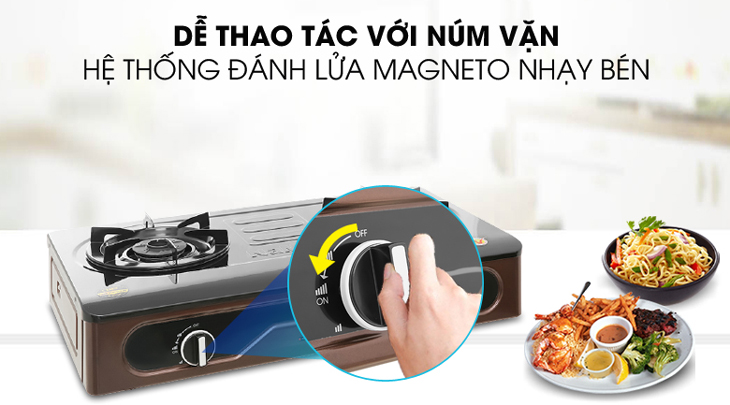 Bếp ga Namilux NH-D3036APF sử dụng hệ thống đánh lửa Magneto nhanh, nhạy, dễ dùng