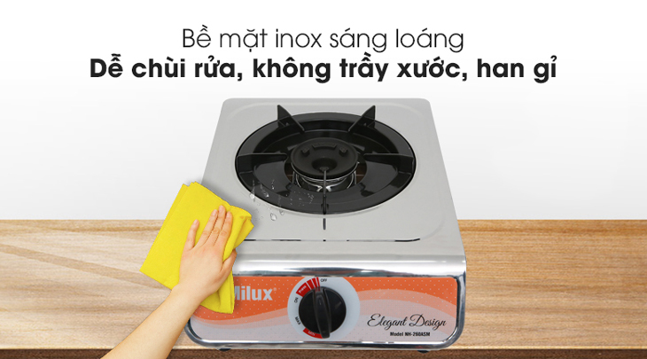 Bếp ga đơn Namilux NH-260ASM sử dụng mặt bếp inox sáng bóng, không han gỉ, không trầy xước, dễ lau chùi