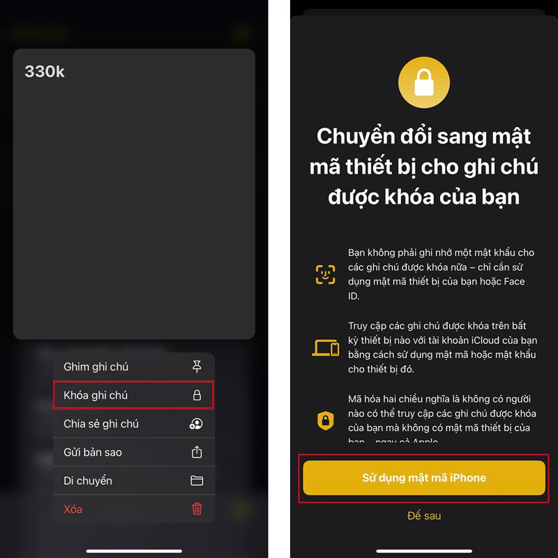 cách khóa ghi chú bằng Face ID