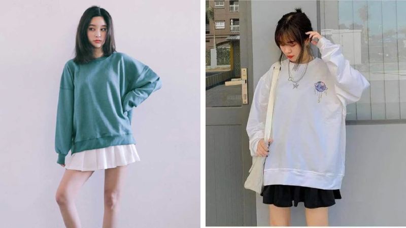 Phối chân váy ngắn với áo sweater