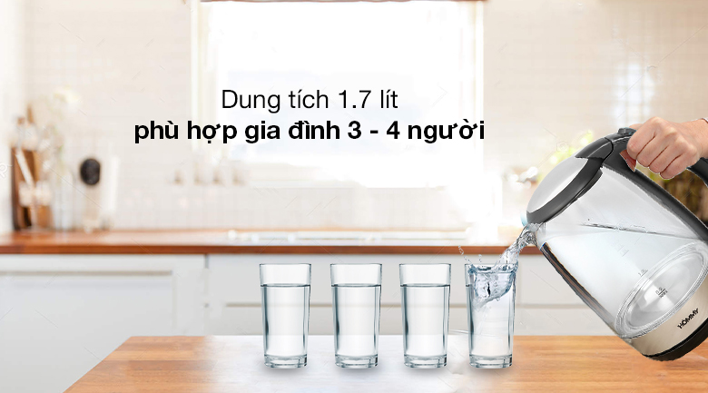 Ấm siêu tốc thủy tinh có dung tích đa dạng, phù hợp với mọi nhu cầu