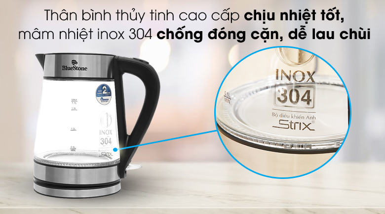 Chất liệu ấm siêu tốc thủy tinh bền bỉ, chịu nhiệt tốt