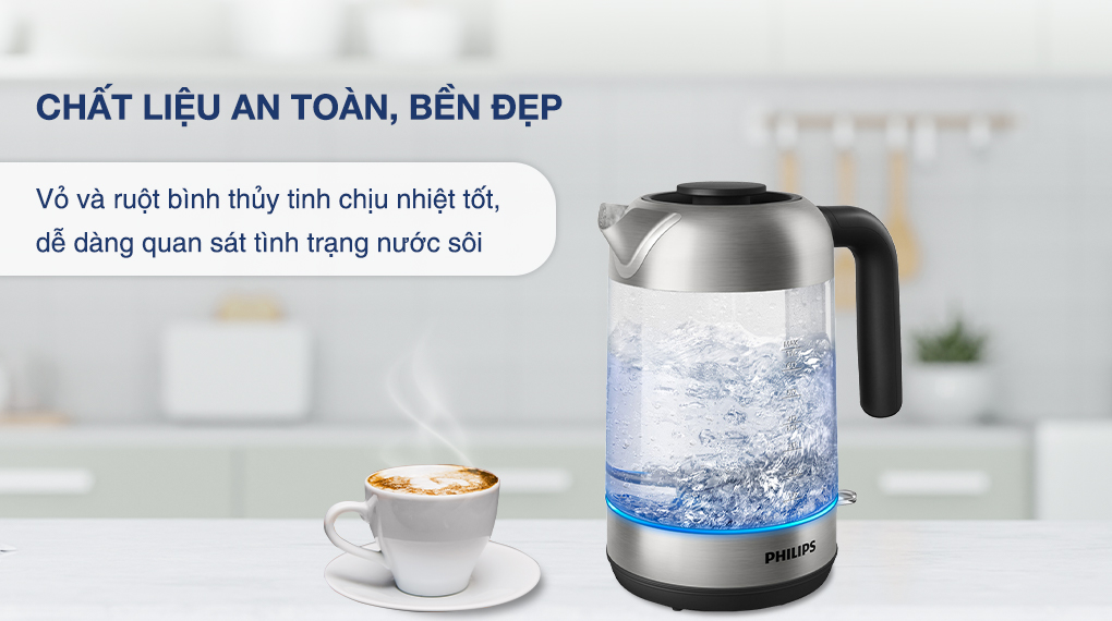 Bình có chất liệu thủy tinh giúp dễ dàng quan sát lượng nước bên trong