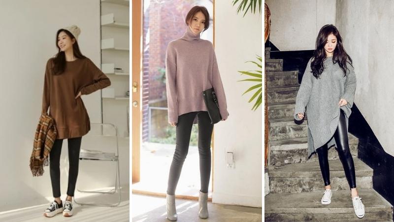 Áo len dáng dài mix quần legging