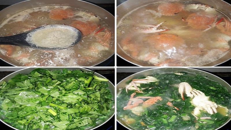 Nấu canh mồng tơi và ghẹ