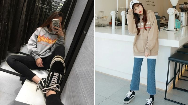 Phối giày Vans với áo hoodie