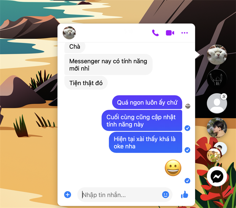 Bong bóng chat sẽ nằm gọn vào góc phải bên dưới màn hình