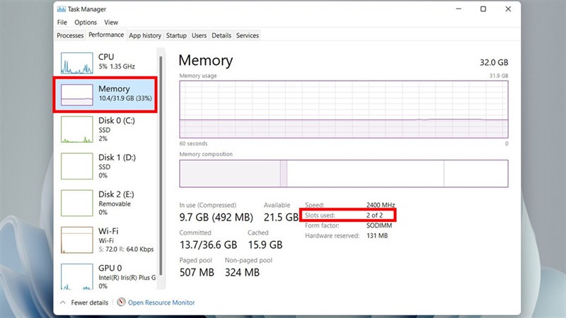 Cách kiểm tra số khe RAM trống trên máy tính
