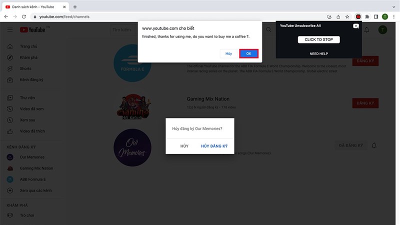 cách hủy đồng loạt các kênh YouTube cách hủy đồng loạt các kênh YouTube