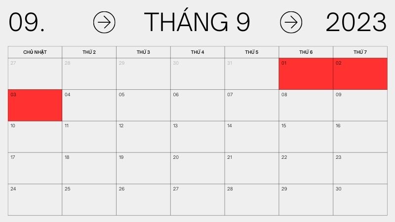 Lịch nghỉ lễ 2/9 với người lao động có chế độ nghỉ 1 ngày/tuần
