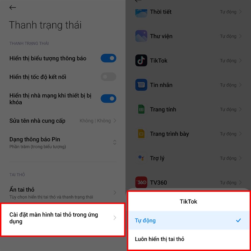 Cách ẩn tai thỏ theo ứng dụng trên điện thoại Xiaomi 