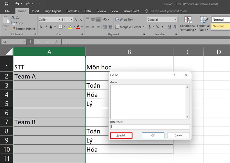 Cách đánh số thứ tự khi có dòng ngăn cách trong Excel