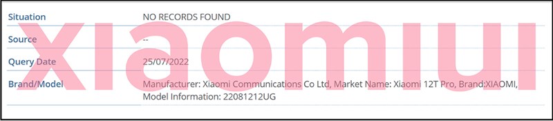 Hình ảnh Xiaomi 12T Pro được phát hiện qua cơ sở dữ liệu của IMEI