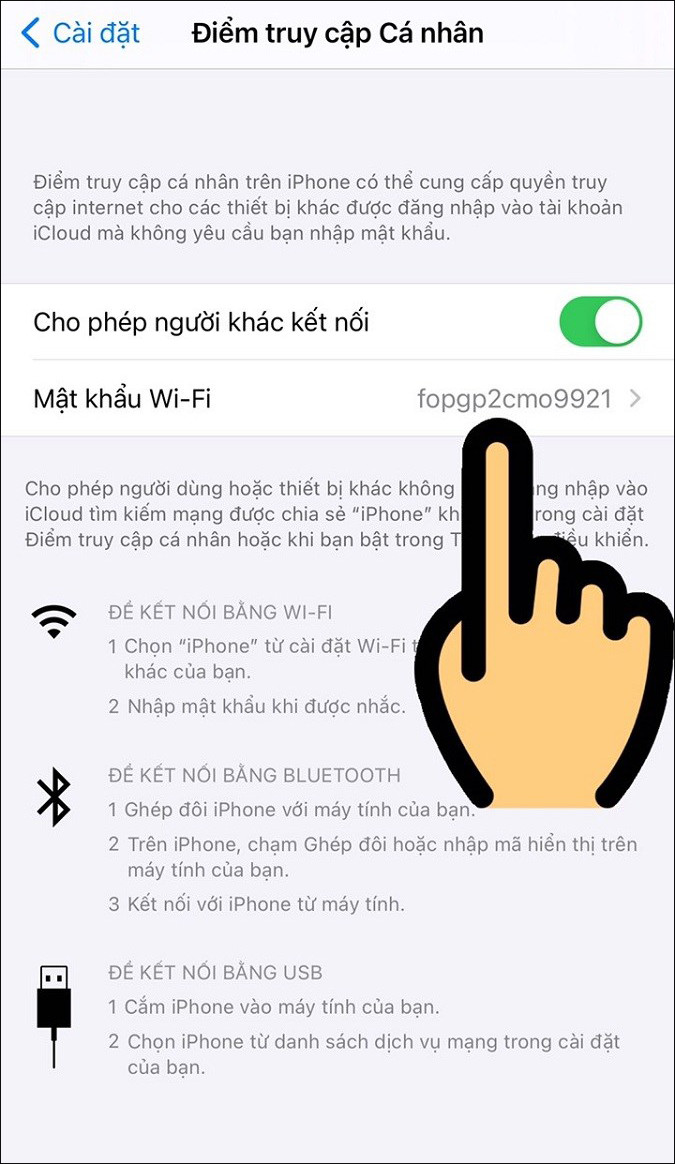 Khi đó, mật khẩu Wifi sẽ hiện lên, bạn có thể sao chép mật khẩu này và chia sẻ với người khác để họ có thể dùng chung mạng internet với bạn.