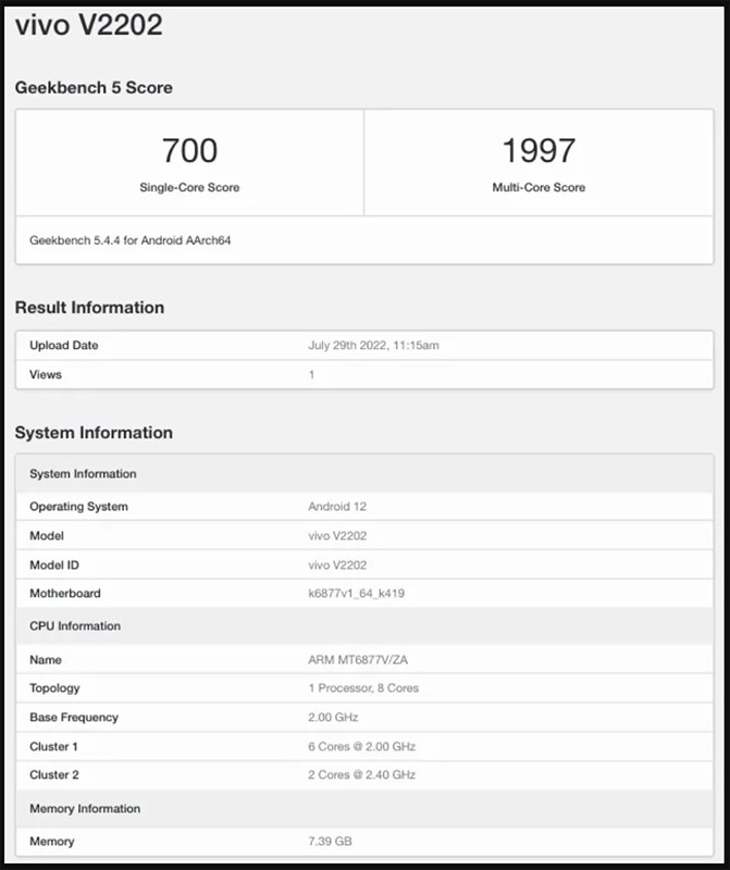 Cấu hình của Vivo V25 bị rò rỉ trên Geekbench Cấu hình của Vivo V25 bị rò rỉ trên Geekbench