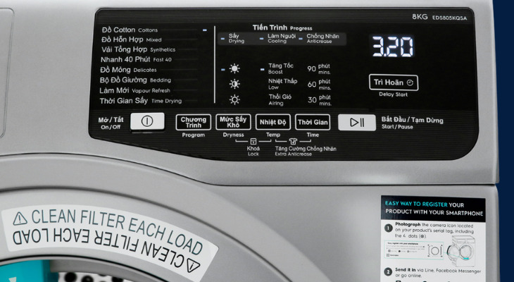 Máy sấy thông hơi Electrolux 8 Kg EDS805KQSA