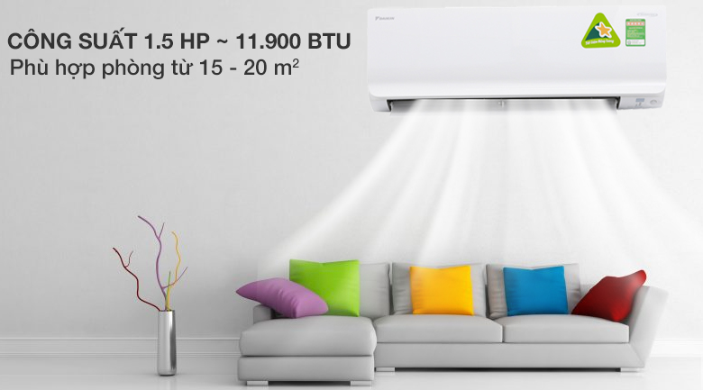 máy lạnh 1.5 HP hoặc 12000BTU thì nên dùng với phòng có diện tích tối đa 20m2