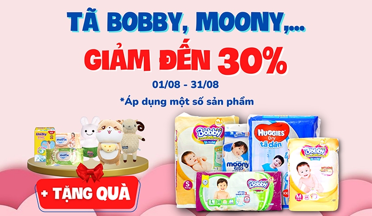 Từ ngày 01/08 - 31/08/2022, tã bỉm các loại giảm đến 30%