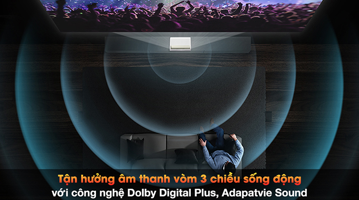 Máy Chiếu Smart Tivi 100 inch Bỏ Túi Samsung The Freestyle SP-LSP3 tận hưởng âm thanh vòm 3 chiều sống động với công nghệ Dolby Digital Plus